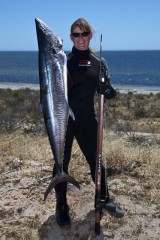 Traceys 21kg Spanish Mackerel - shot in 8.5m of water on snorkel, WA - [Click for a Larger Image]