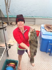 One large estuary cod, one happy fisherwoman - [Click for a Larger Image]